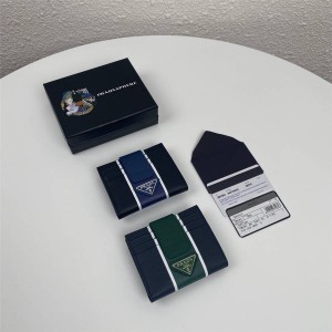 PRADA中文官网普拉达正品男包拼色条纹Saffiano皮革卡片夹卡包2MC063