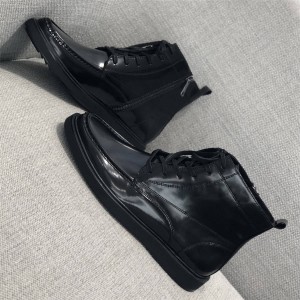 prada香港官网普拉达正品新款英伦风男鞋真皮系带高帮短靴