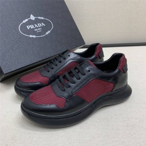 prada普拉达香港官网代购新款男士织物拼皮系带运动鞋休闲鞋