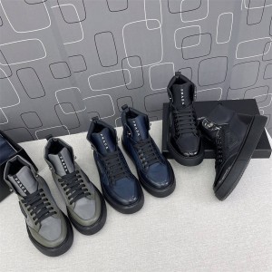 Prada/普拉达中文官网正品新款男鞋男士尼龙拼皮高帮运动鞋