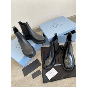 Prada/普拉达官网正品女士亮面皮革切尔西短靴1T251M