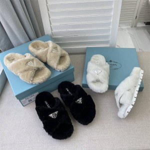 prada普拉达香港官网代购女鞋女士羊皮毛拖鞋1XX600