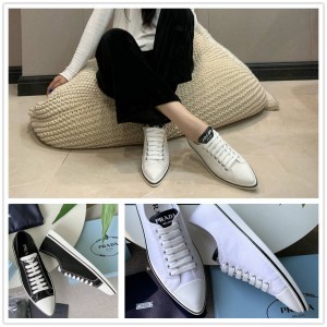 Prada/普拉达女鞋官网正品代购棉质华达呢尖头运动鞋2EG358